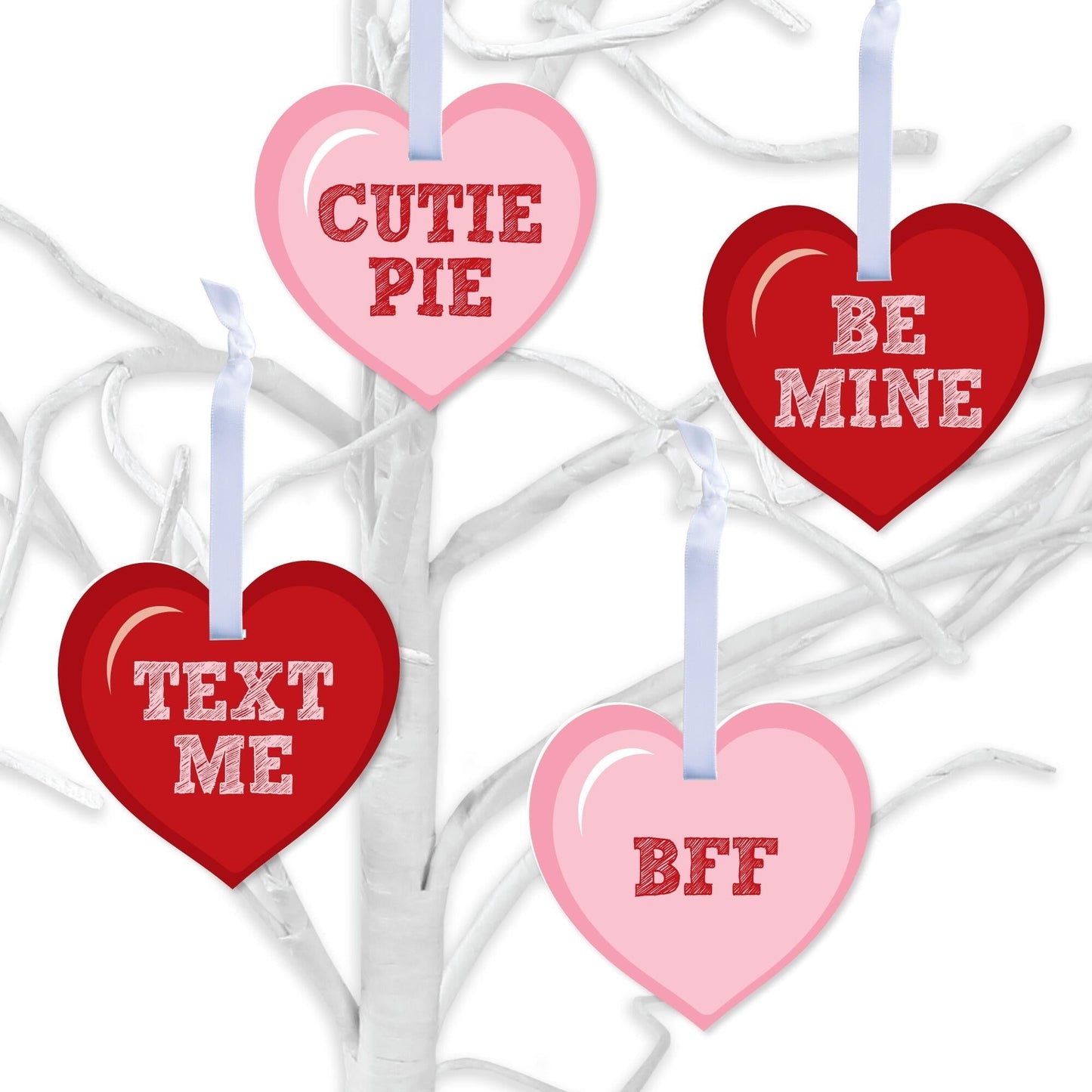 Conversation Hearts - Valentine's Day Decorations - Tree Ornaments - Set of 12