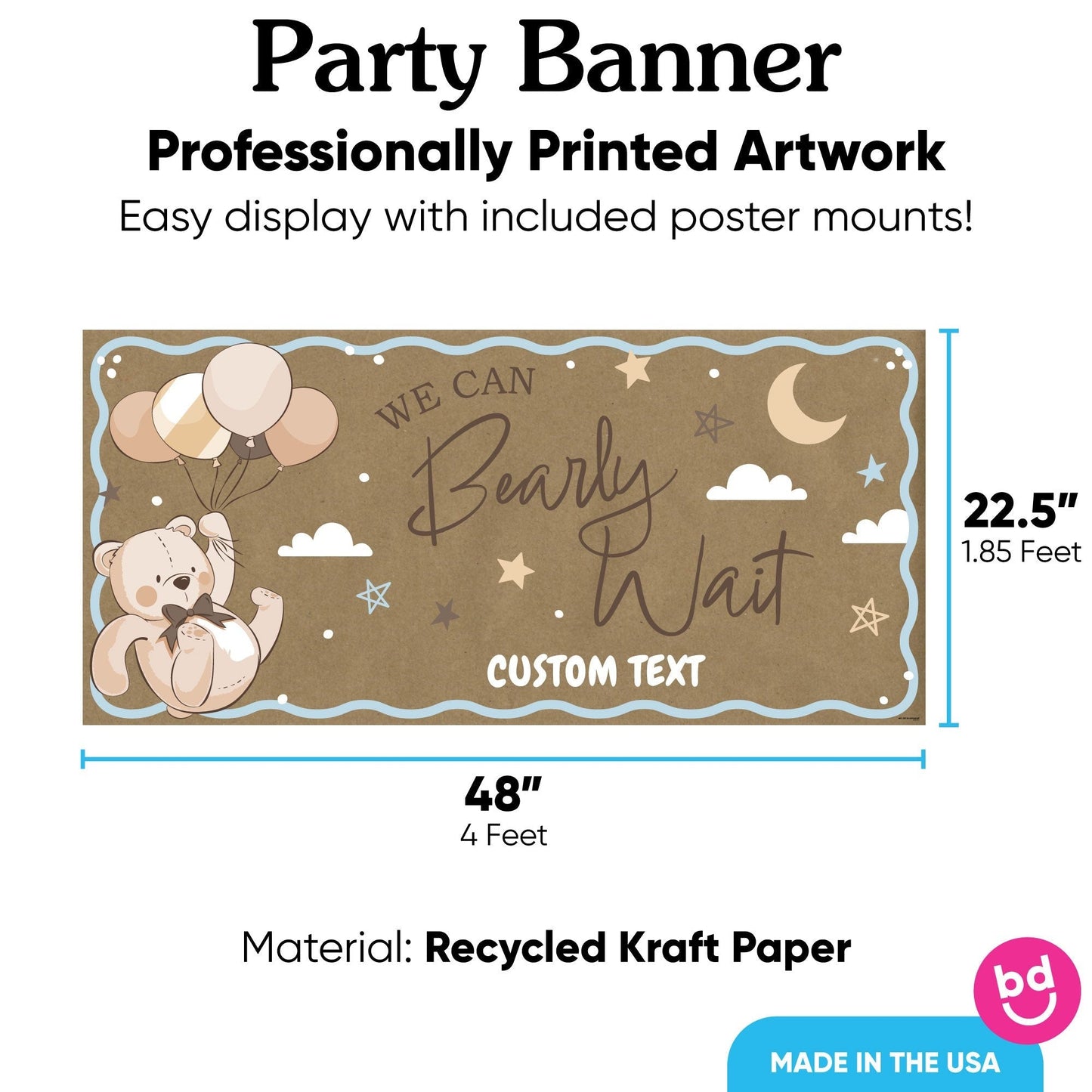 Custom Text We Can Bearly Wait Kraft Banner