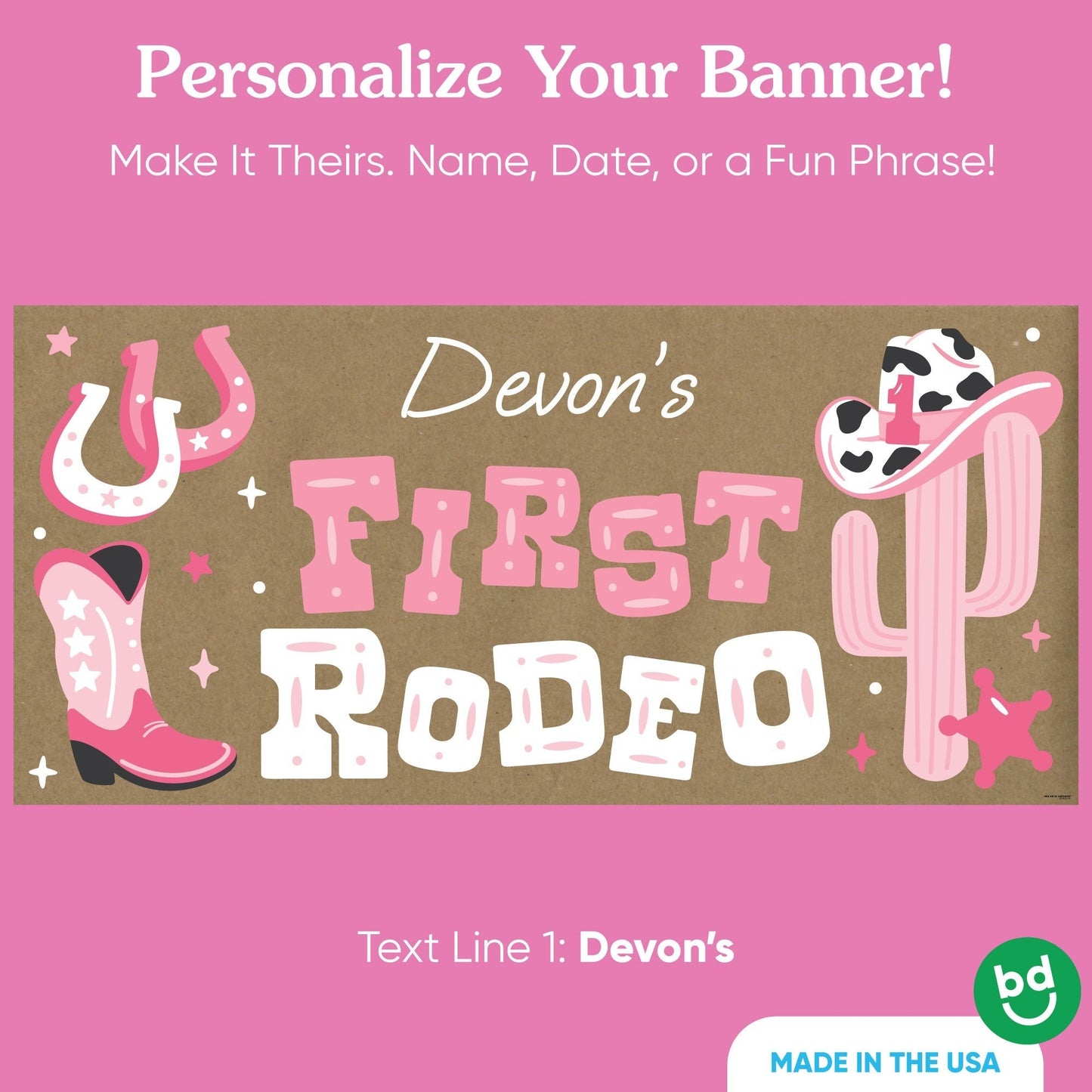 Custom Text Pink My First Rodeo Kraft Banner