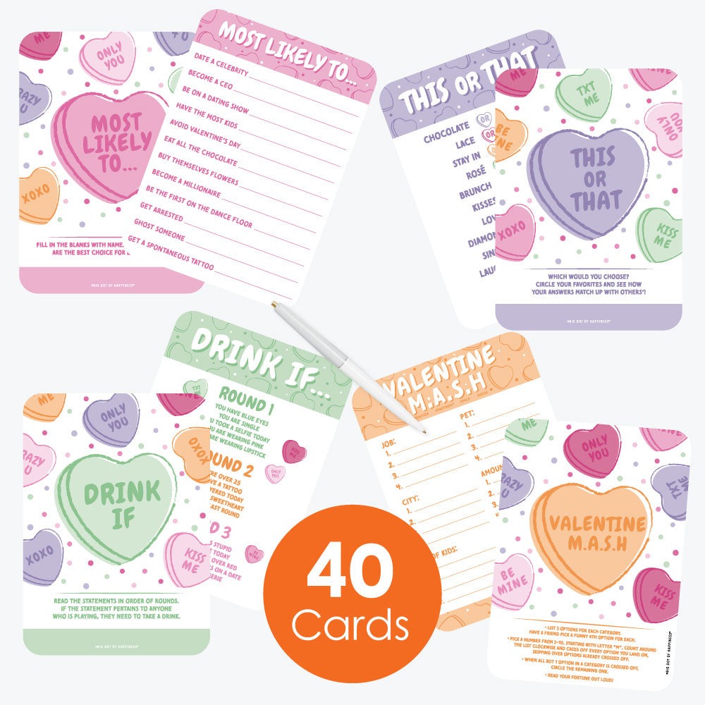 Valentine Hearts - 4 Adult Galentine’s & Valentine’s Day Party Games - 10 Cards Each - Gamerific Bundle