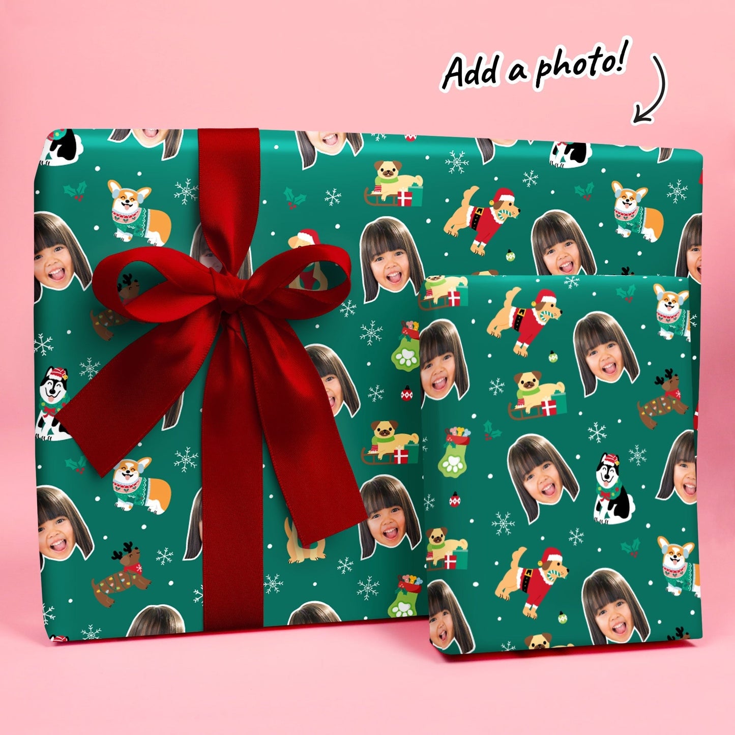 Custom Face Wrapping Paper - Dog Christmas