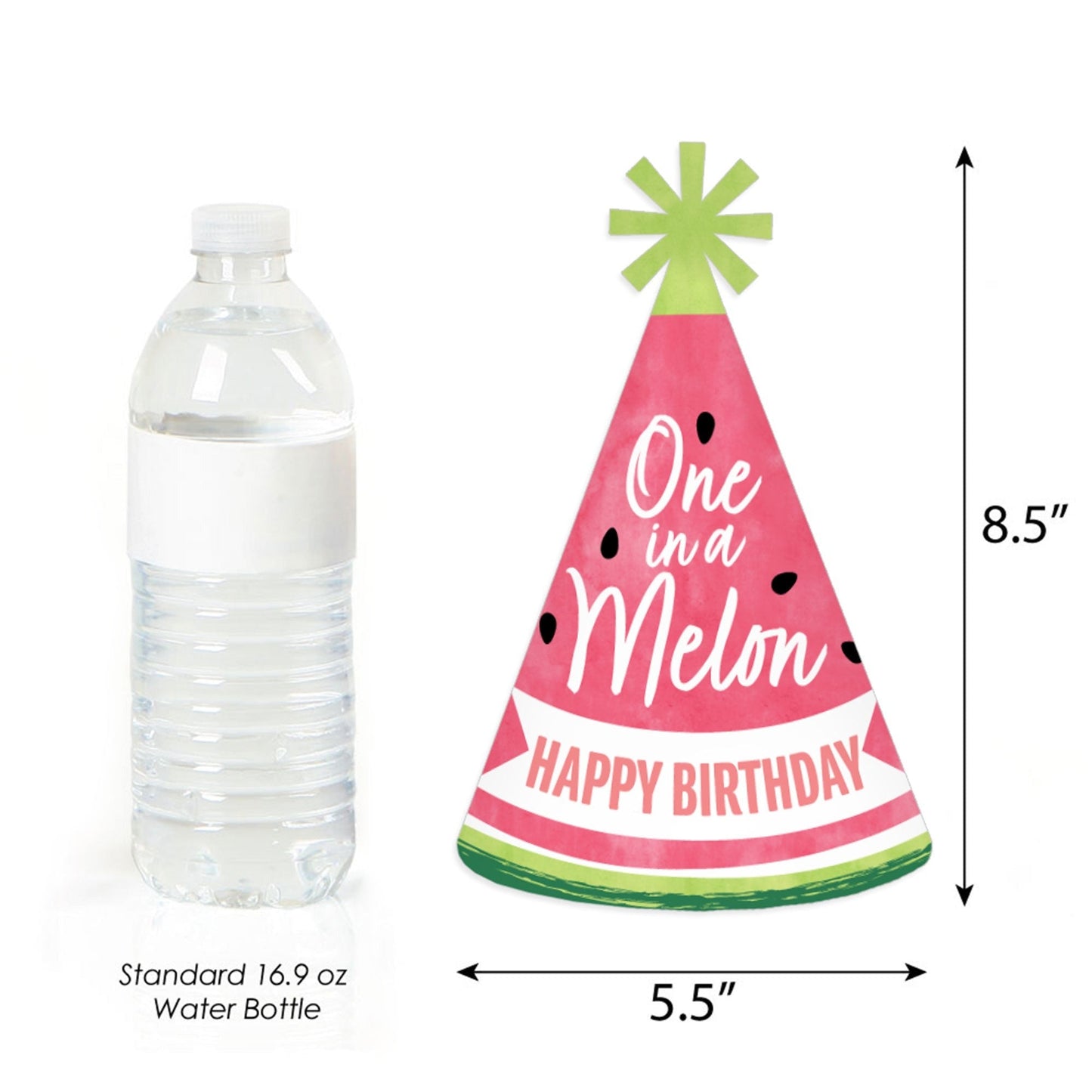 Sweet Watermelon - Cone Happy Birthday Party Hats for Kids and Adults - Set of 8 (Standard Size)