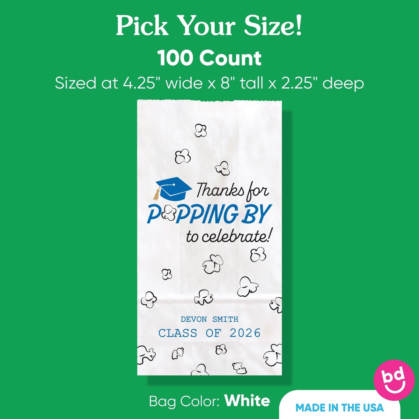 Custom Text Popcorn Bags - Blue Grad - 100 Ct
