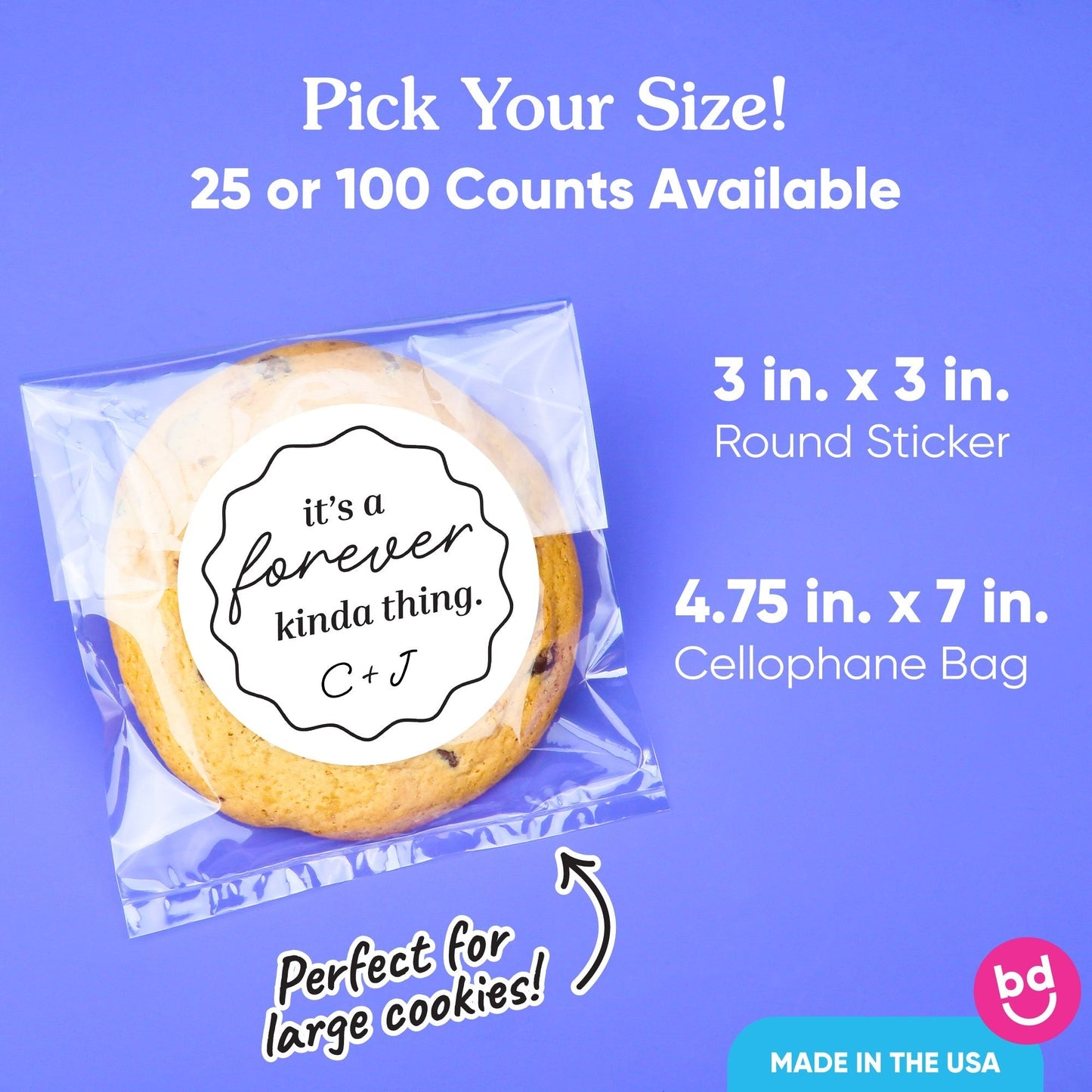 Custom Text Stickers & Clear Cookie Bags - It's A Forever Kind of Thing