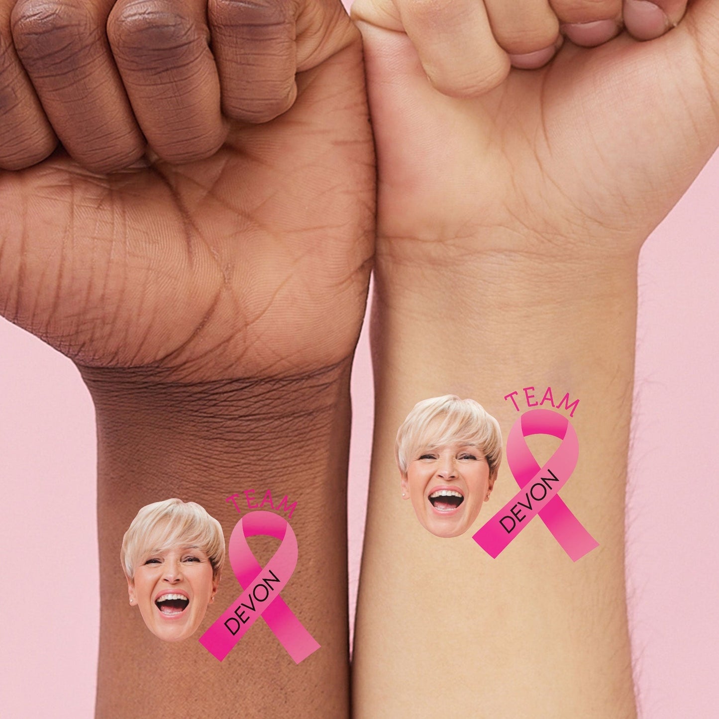 Custom Face Breast Cancer Awareness Temporary Tattoos - 12 Ct