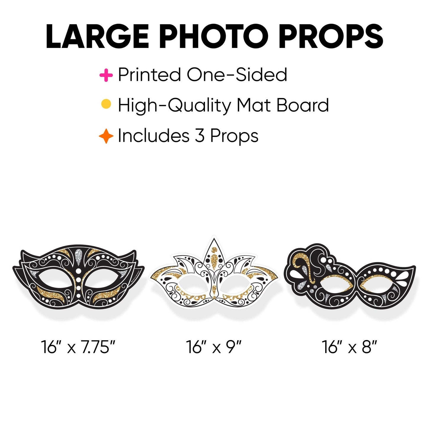 Masquerade - Mask Decorations - Venetian Mask Party Large Photo Props - 3 Pc