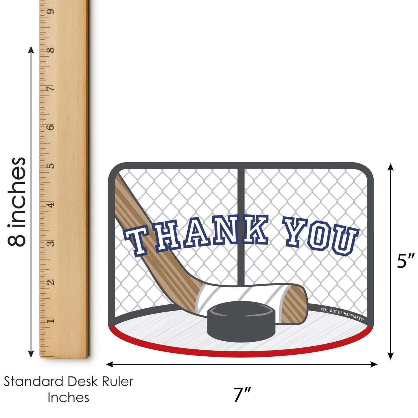Shoots & Scores! - Hockey - Shaped Thank You Cards - Baby Shower or Birthday Party Thank You Note Cards with Envelopes - Set of 12