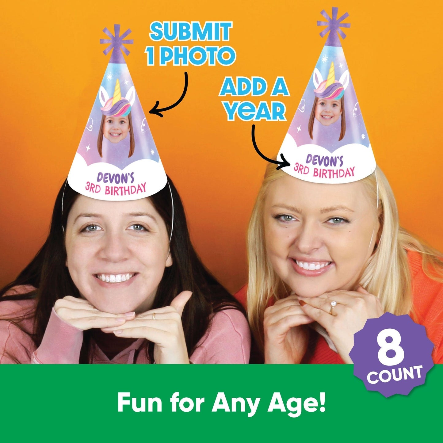Custom Unicorn Birthday Cone Hat - 8 Ct