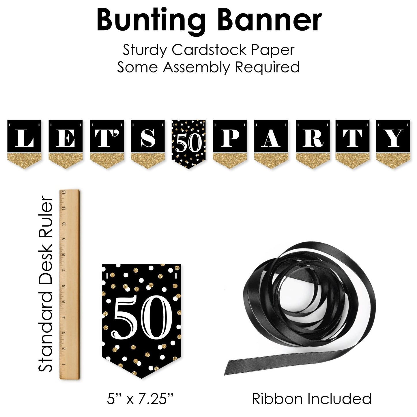 Adult 50th Birthday - Gold - Birthday Party Supplies Decoration Kit - Decor Galore Party Pack - 51 Pieces