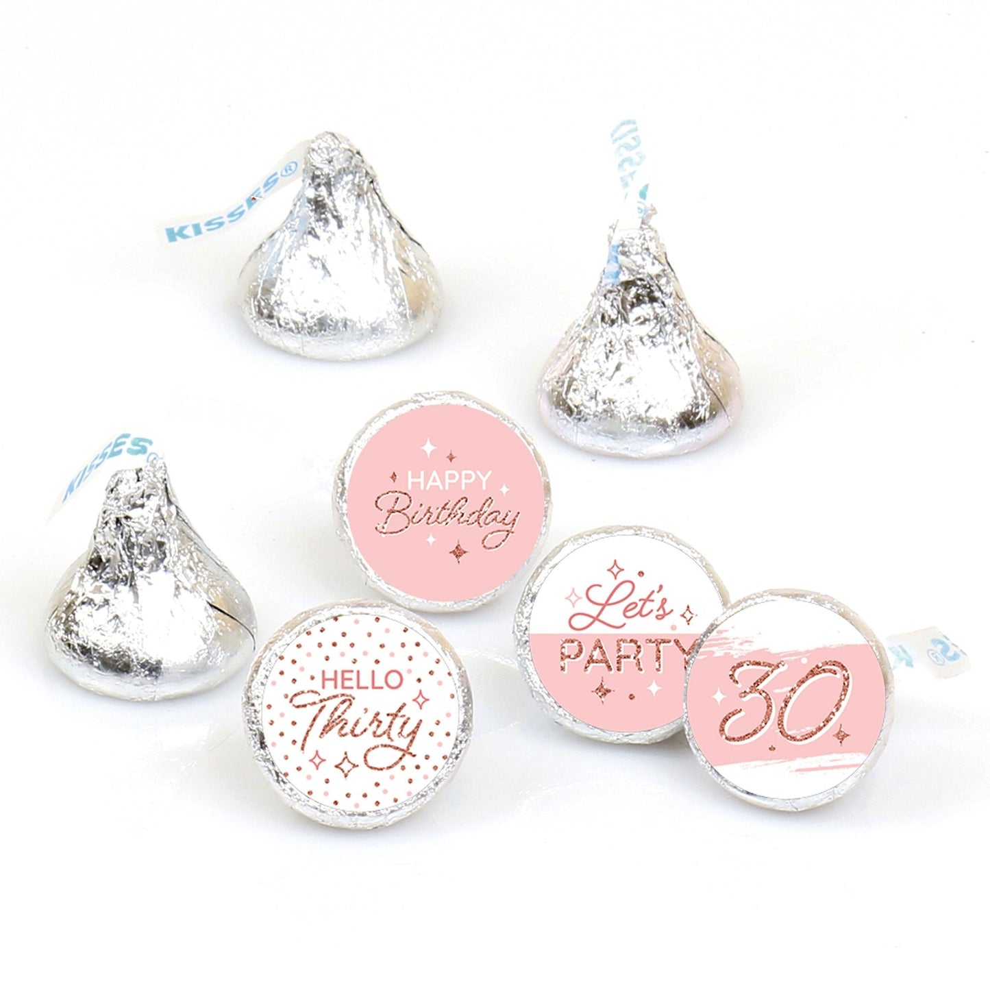 Adult 30th Birthday Round Candy Labels Birthday Party Favors - Fits Hershey's Kisses - 108 ct