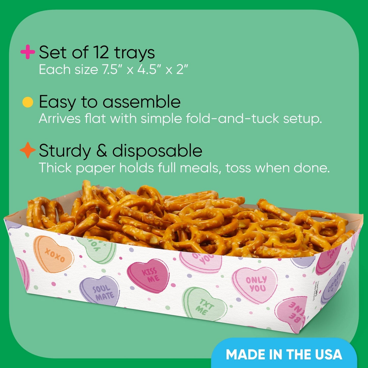Valentine Hearts Party Paper Food Trays - 12 Ct