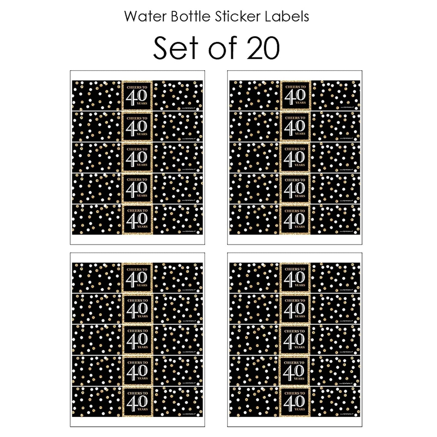 Adult 40th Birthday - Gold - Birthday Party Water Bottle Sticker Labels - Set of 20