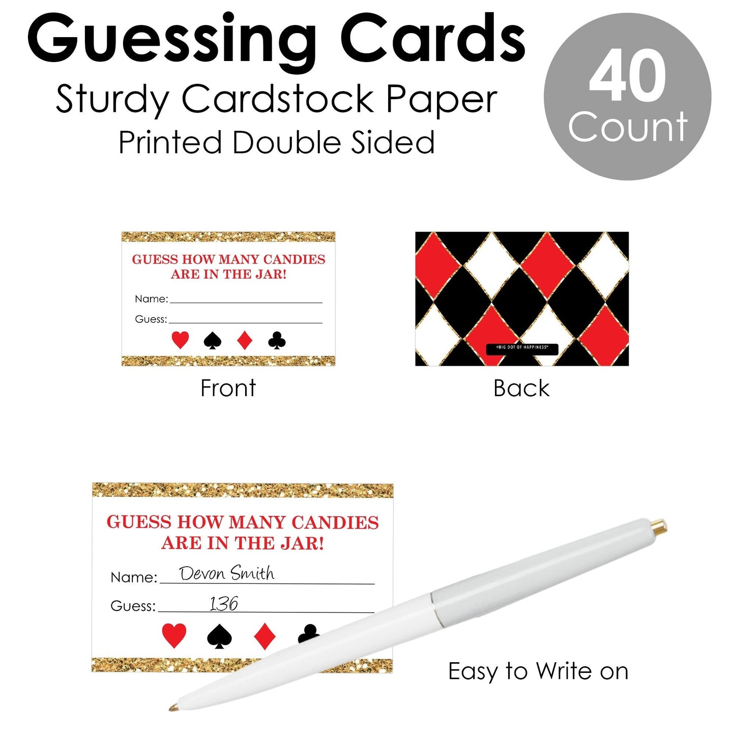 Las Vegas - How Many Candies Casino Party Game - 1 Stand and 40 Cards - Candy Guessing Game