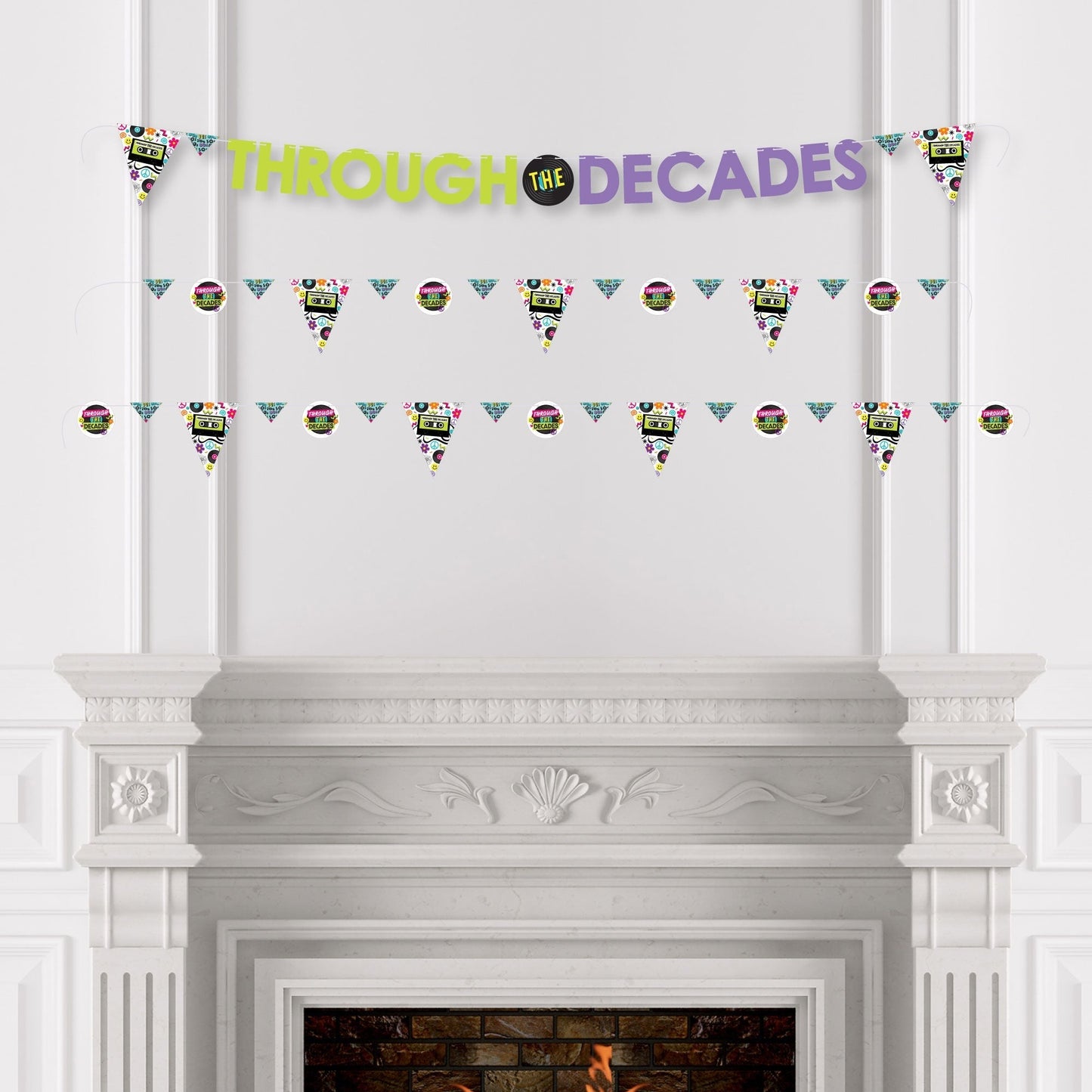 Through the Decades - 50s, 60s, 70s, 80s, and 90s Party Letter Banner Decoration - 36 Banner Cutouts and Through the Decades Banner Letters
