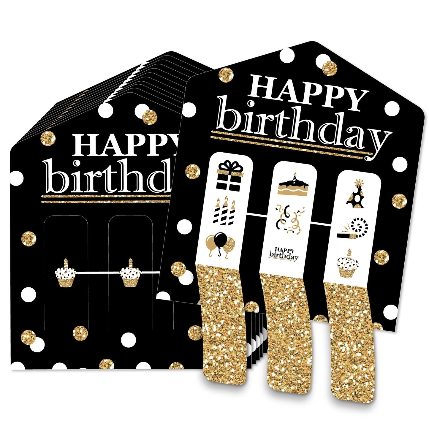 Adult Happy Birthday - Gold - Birthday Party Game Pickle Cards - Pull Tabs 3-in-a-Row - Set of 12
