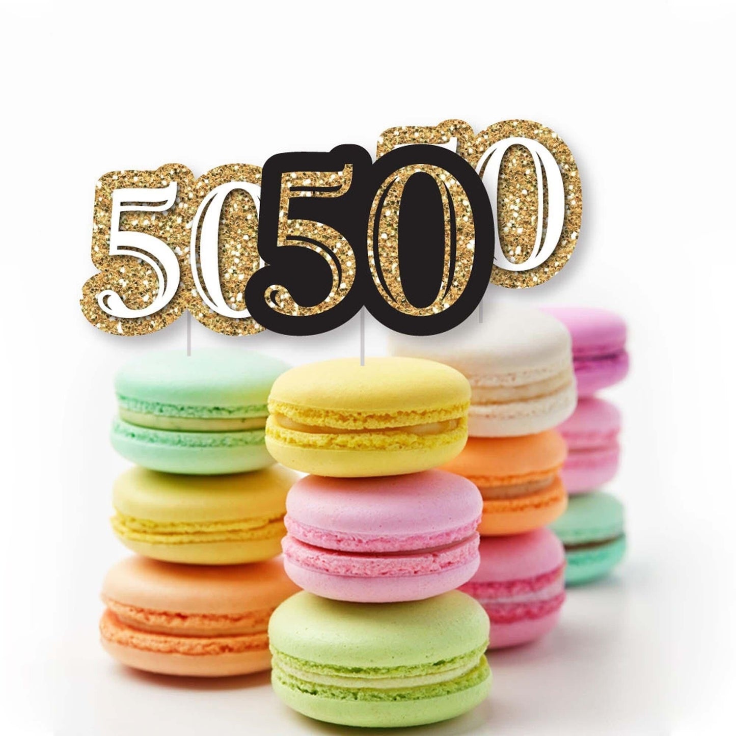 Adult 50th Birthday - Gold - Dessert Cupcake Toppers - Birthday Party Clear Treat Picks - Set of 24
