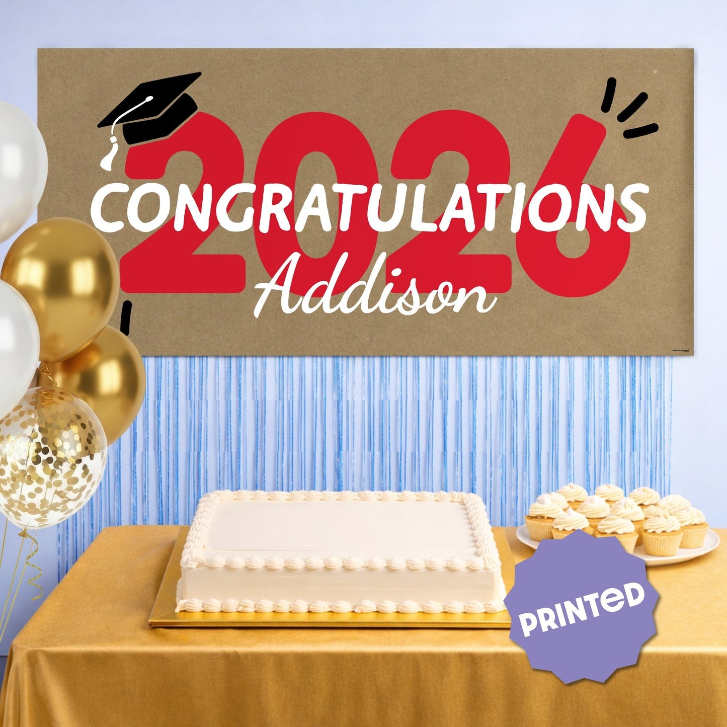 Custom Text Red 2026 Grad Kraft Banner