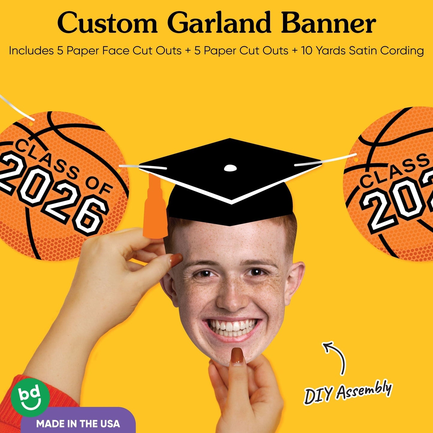 Custom Face Basketball Graduation Garland Banner