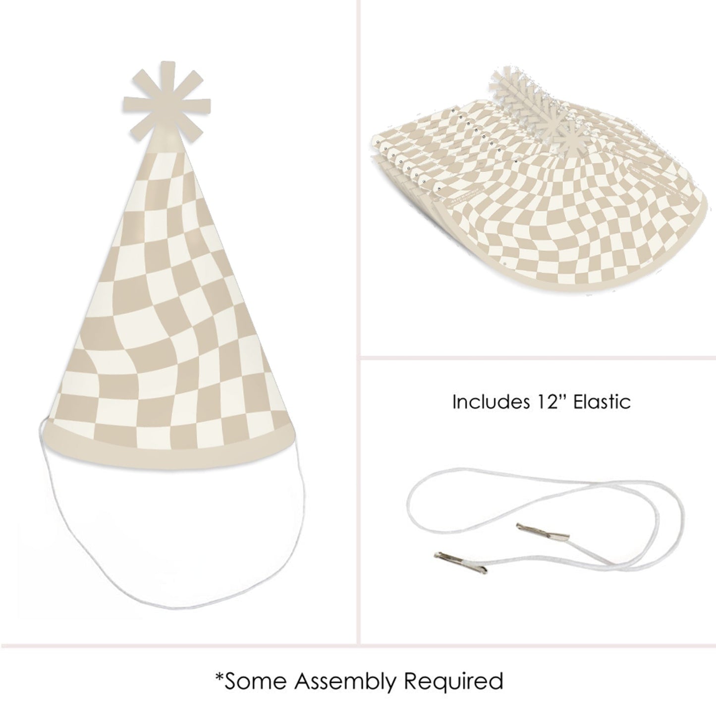 Checkered Party - Cone Happy Birthday Party Hats for Kids and Adults - Set of 8 (Standard Size)