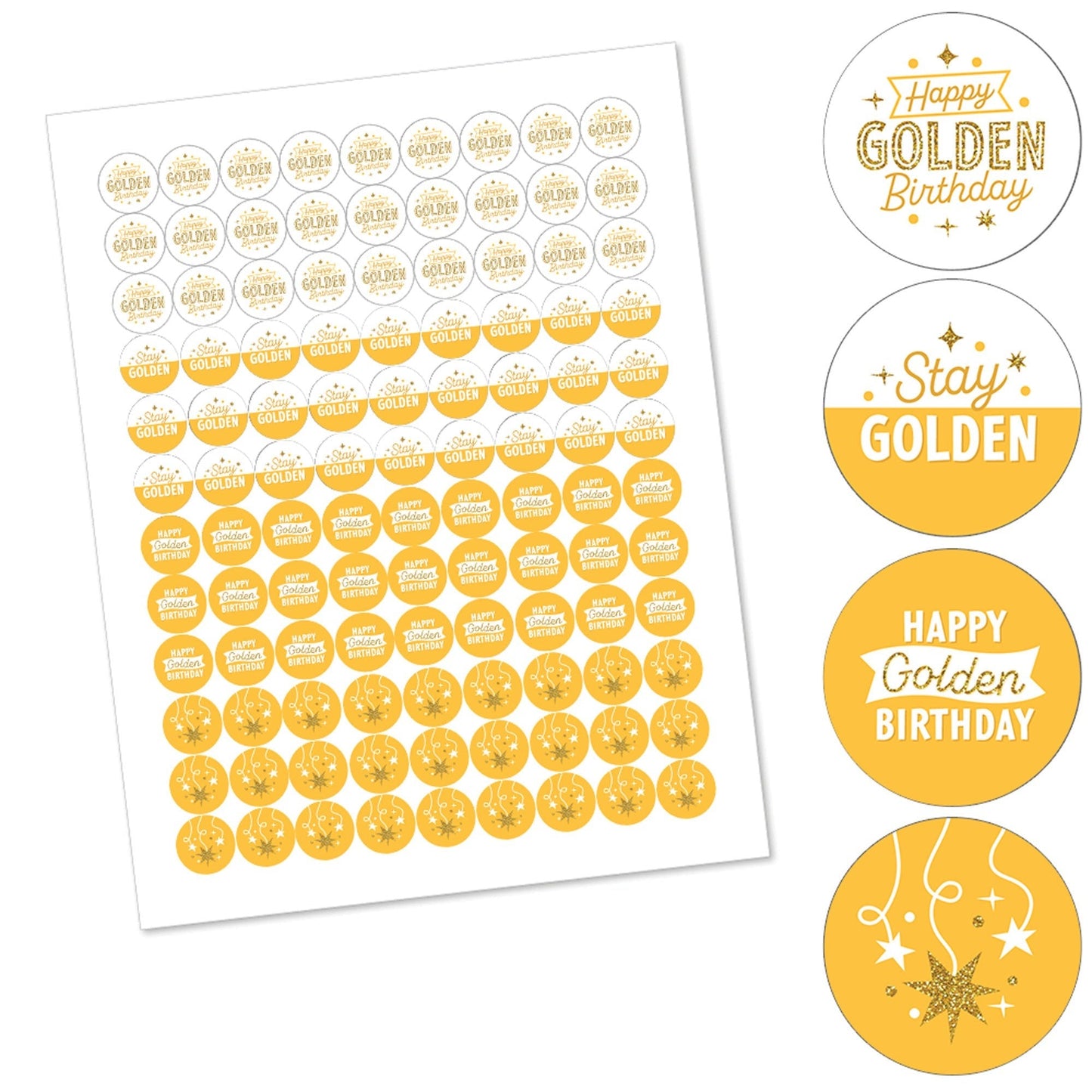 Golden Birthday - Happy Birthday Party Round Candy Sticker Favors - Labels Fit Chocolate Candy (1 sheet of 108)