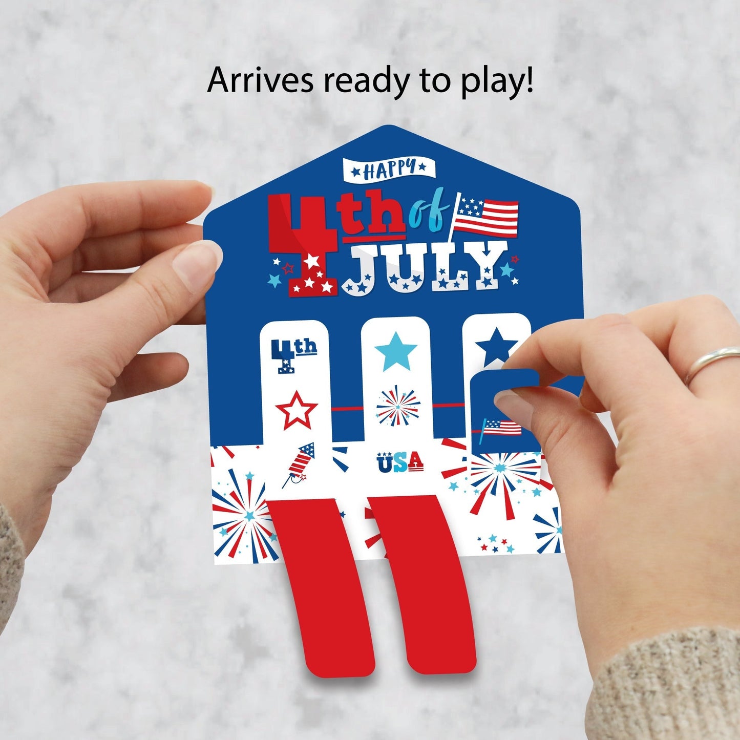 Firecracker 4th of July - Red, White and Royal Blue Party Game Pickle Cards - Pull Tabs 3-in-a-Row - Set of 12