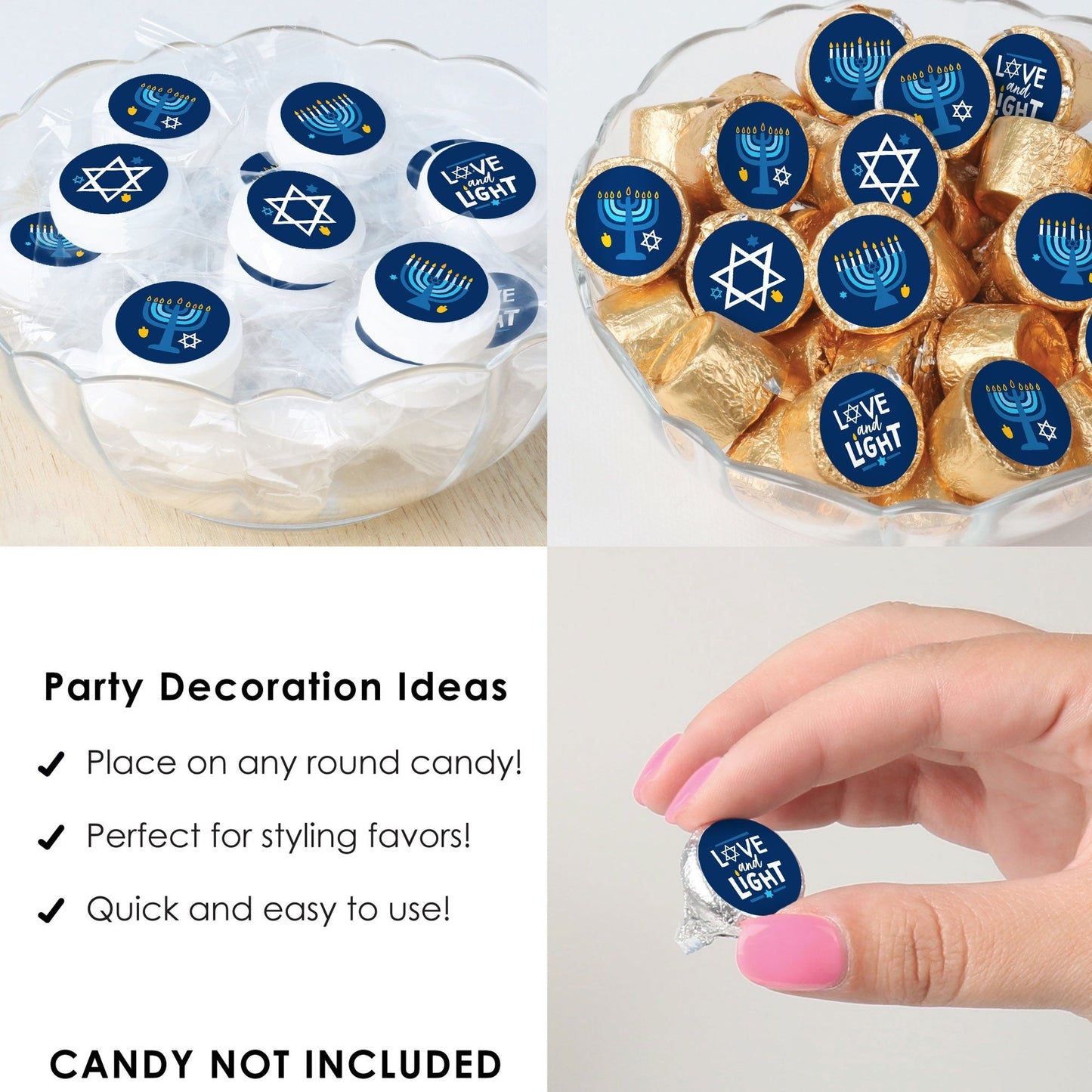 Hanukkah Menorah - Chanukah Holiday Party Small Round Candy Stickers - Party Favor Labels - 324 Count