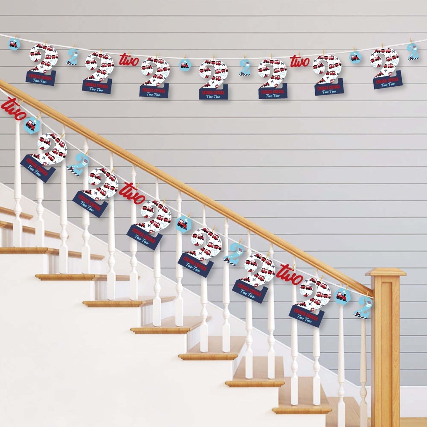 2nd Birthday Railroad Party Crossing - Chugga Chugga Two Two - Steam Train Second Birthday Party DIY Decorations - Clothespin Garland Banner - 44 Pieces