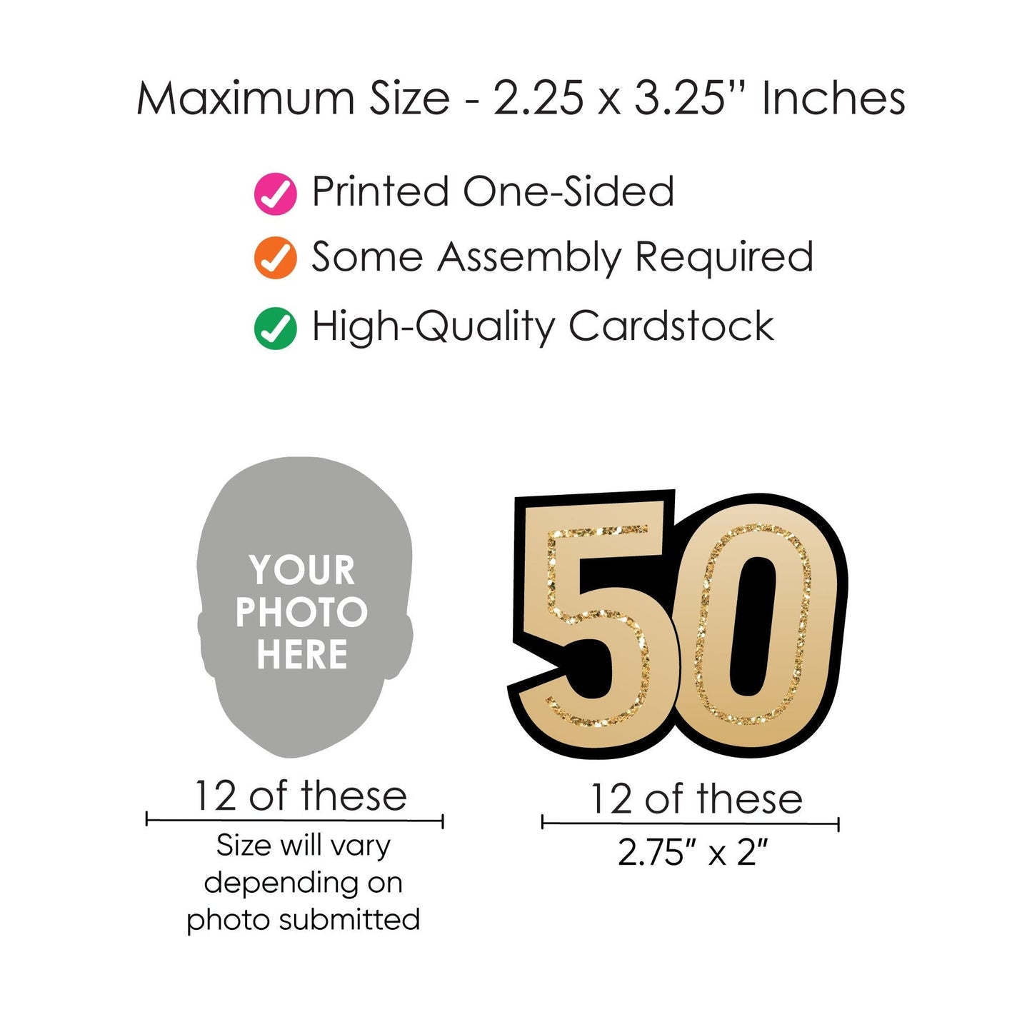 Custom 50th Birthday Face Cutout Straw Decor - 24 Ct