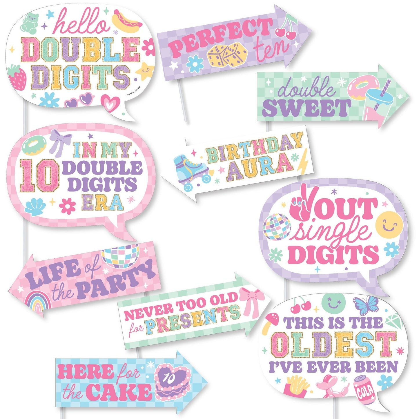 Preppy 10th Birthday Girl Funny Photo Props - 10 Ct
