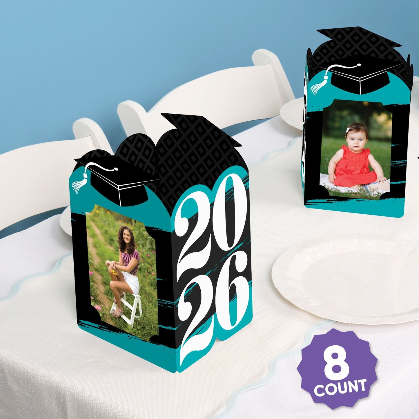 Teal Graduation Photo Centerpieces - 8 Ct