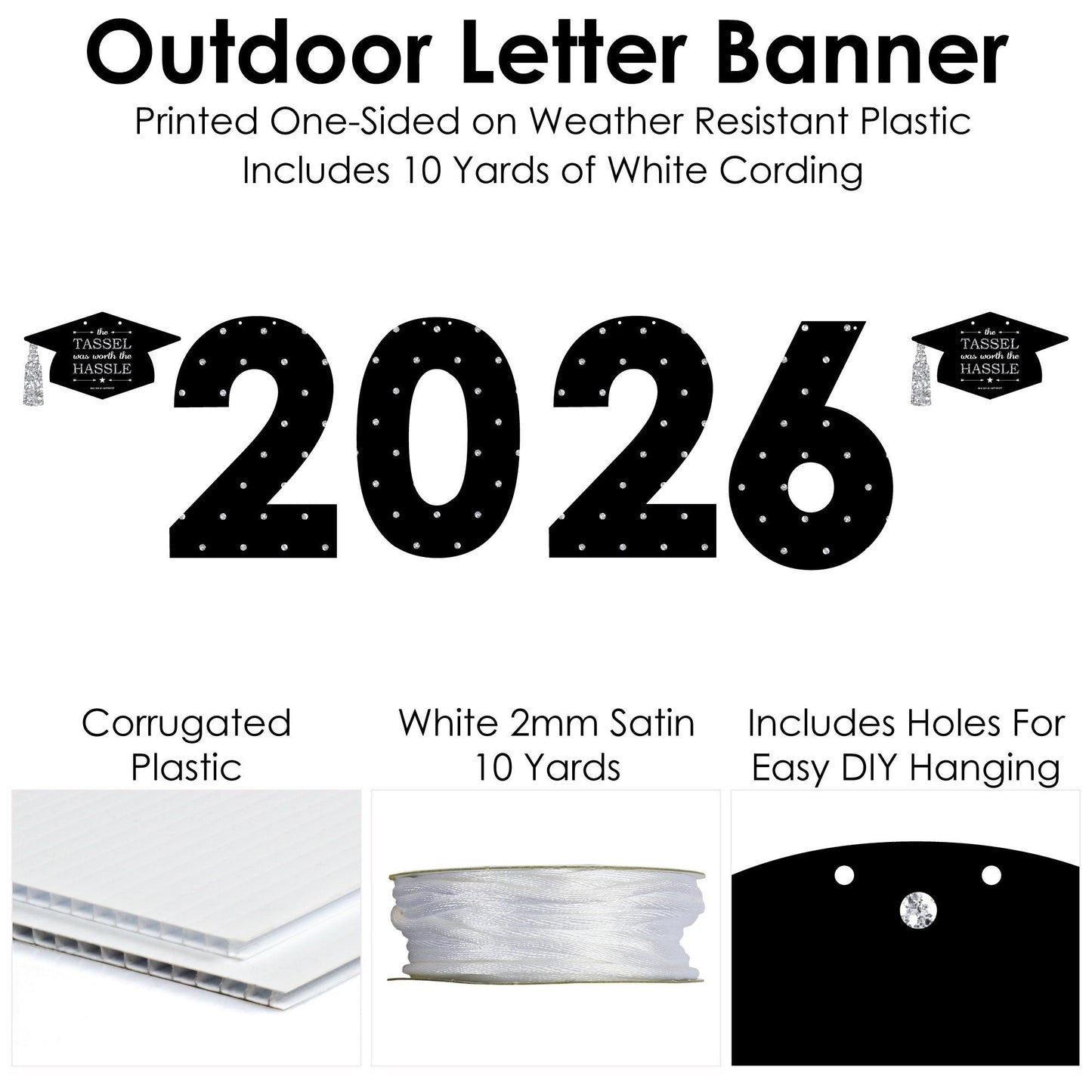 Tassel Worth The Hassle - Silver - Large Graduation Party Decorations - 2026 - Outdoor Letter Banner