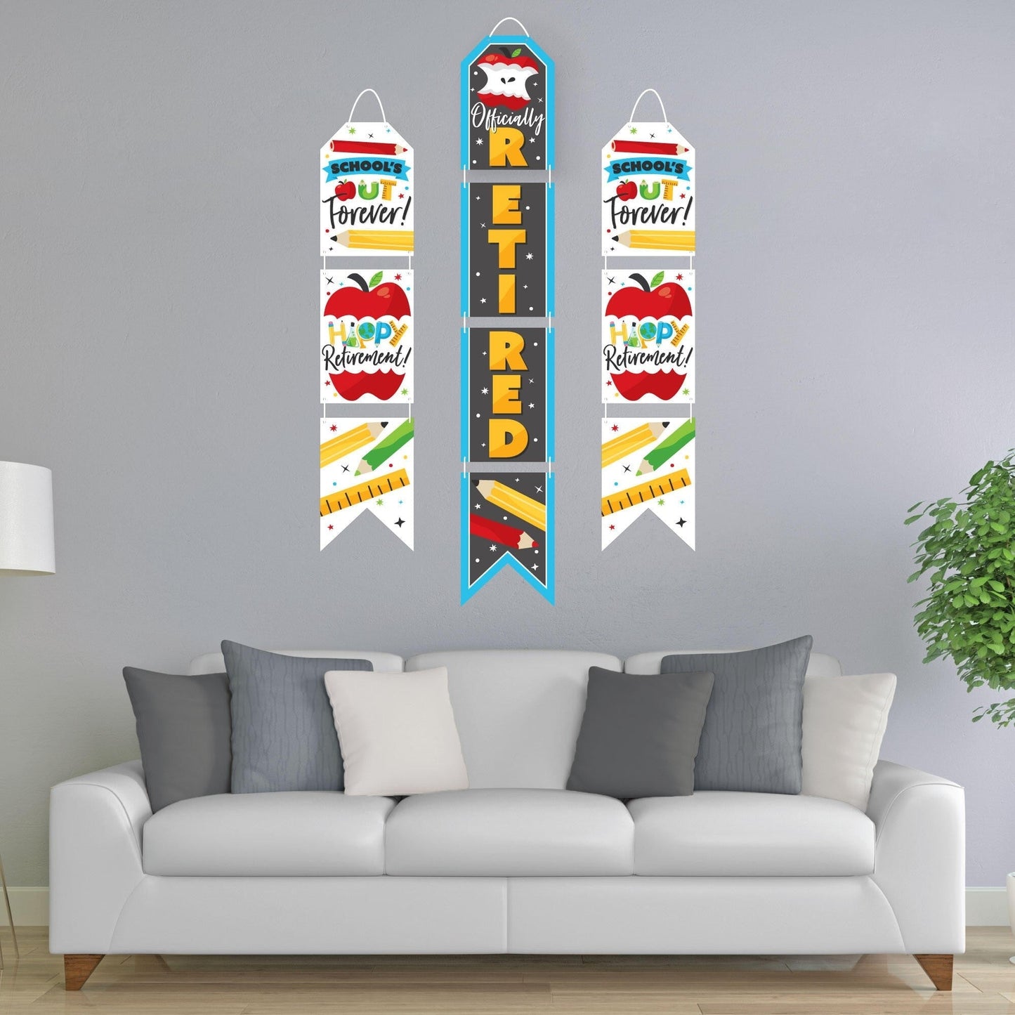 Teacher Retirement - Hanging Vertical Paper Door Banners - Happy Retirement Party Wall Decoration Kit - Indoor Door Decor