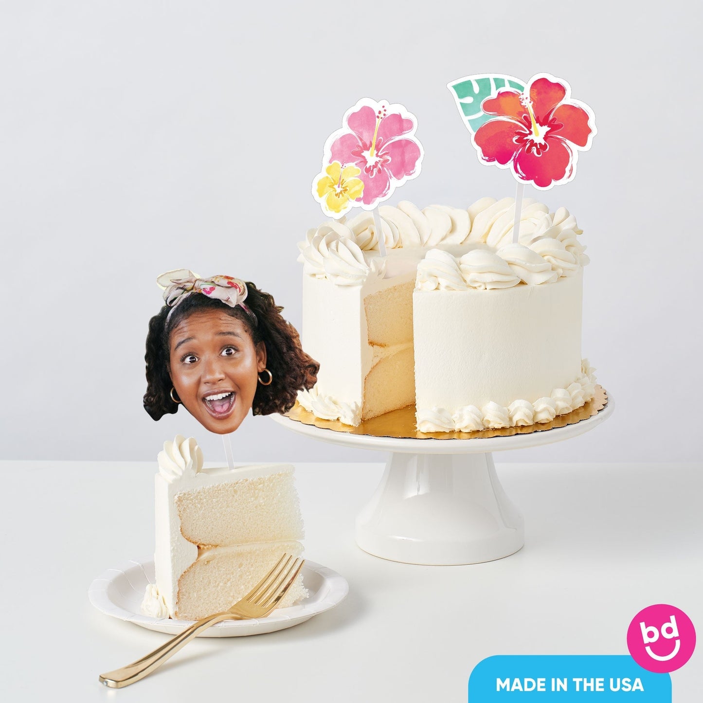 Custom Photo Hawaiian Luau Cake Topper - 3 Pc