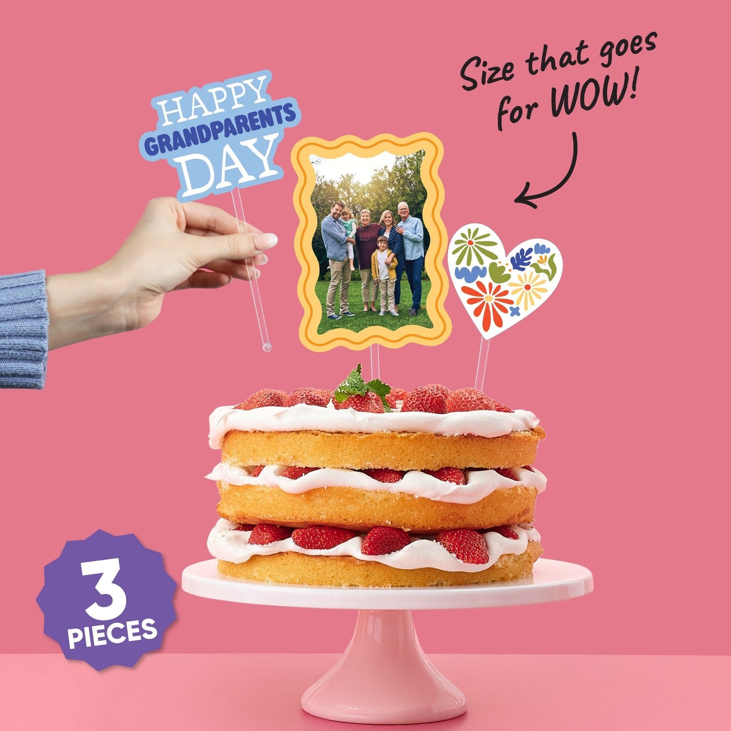 Custom Photo Colorful Grandparents Day Cake Topper - 3 Pc