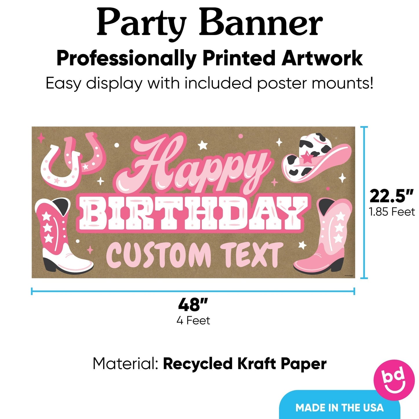 Custom Text Rodeo Cowgirl Birthday Kraft Banner