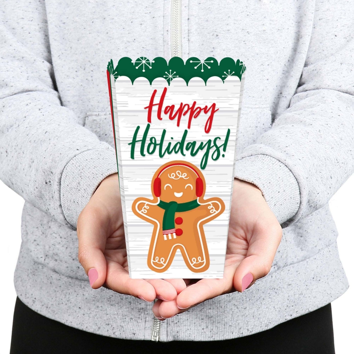 Gingerbread Christmas - Gingerbread Man Holiday Party Favor Popcorn Treat Boxes - Set of 12