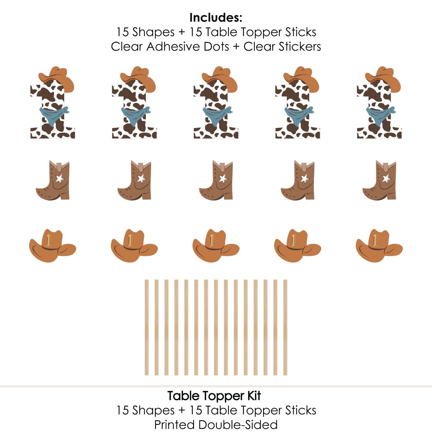 My First Rodeo - Little Cowboy 1st Birthday Party Centerpiece Sticks - Table Toppers - Set of 15