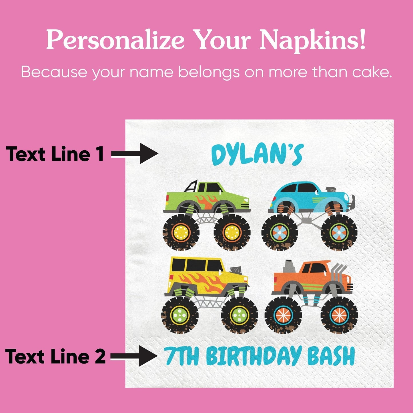 Custom Text Napkins - Monster Truck