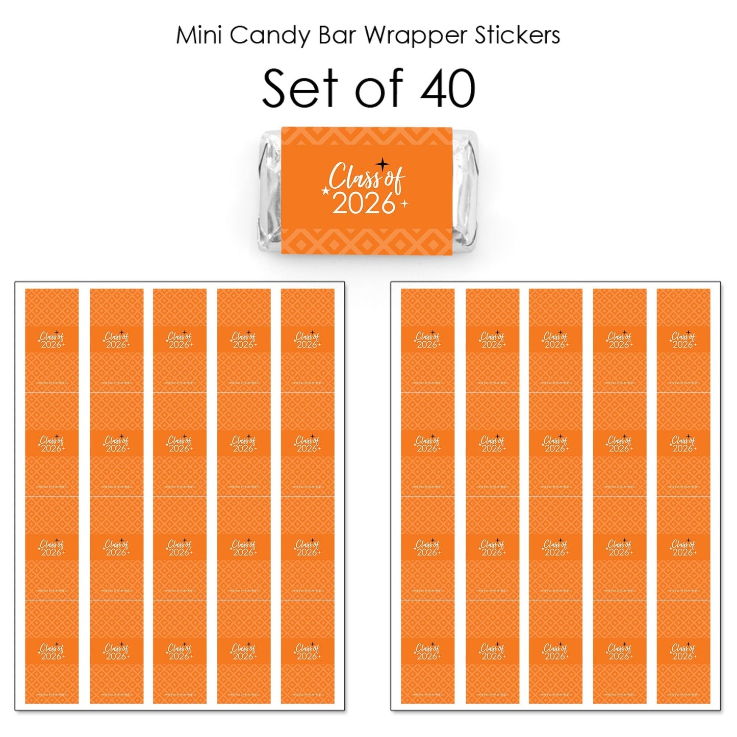 Orange Grad - Best is Yet to Come - Mini Candy Bar Wrapper Stickers - 2026 Orange Graduation Party Small Favors - 40 Count