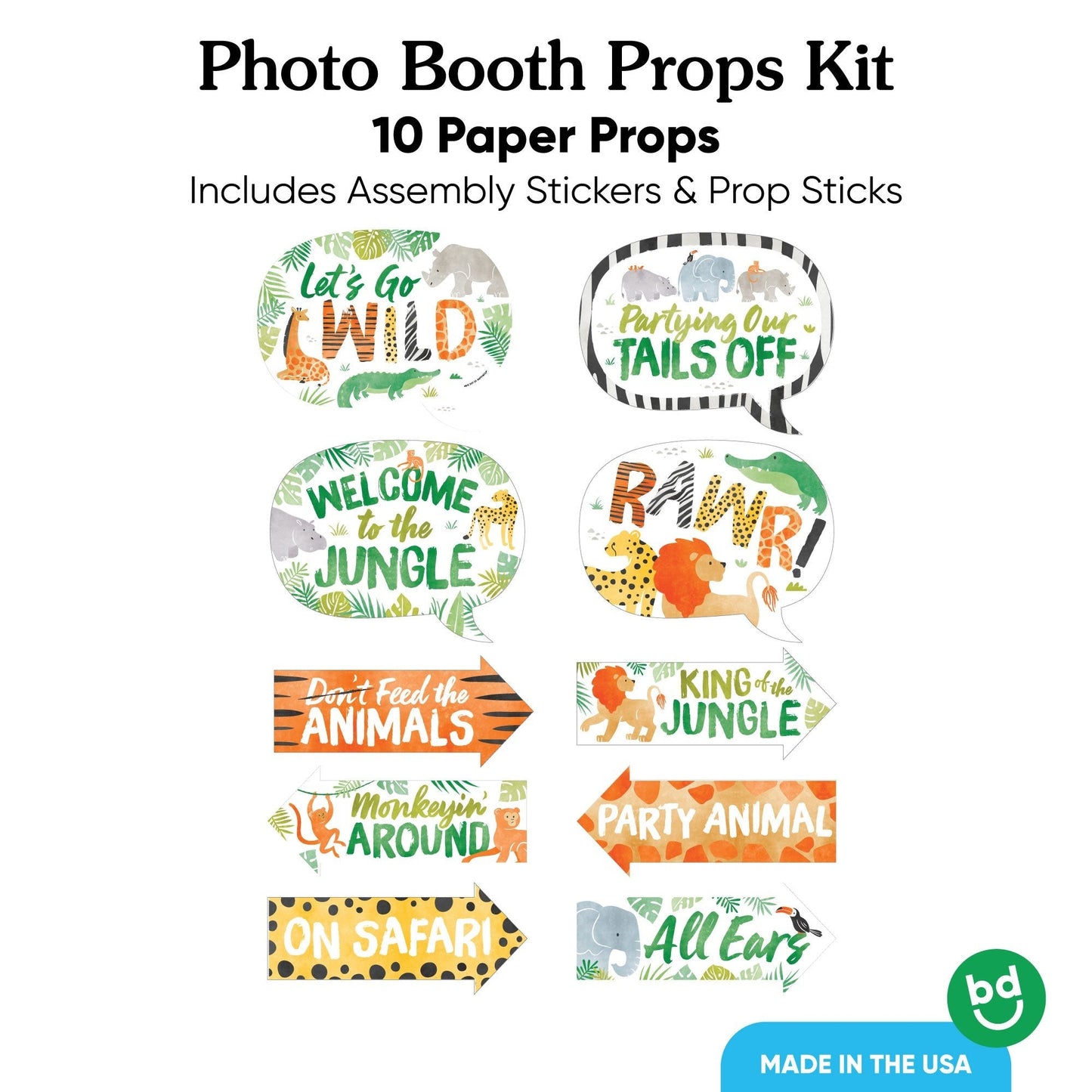 Safari Animals Funny Photo Props - 10 Ct