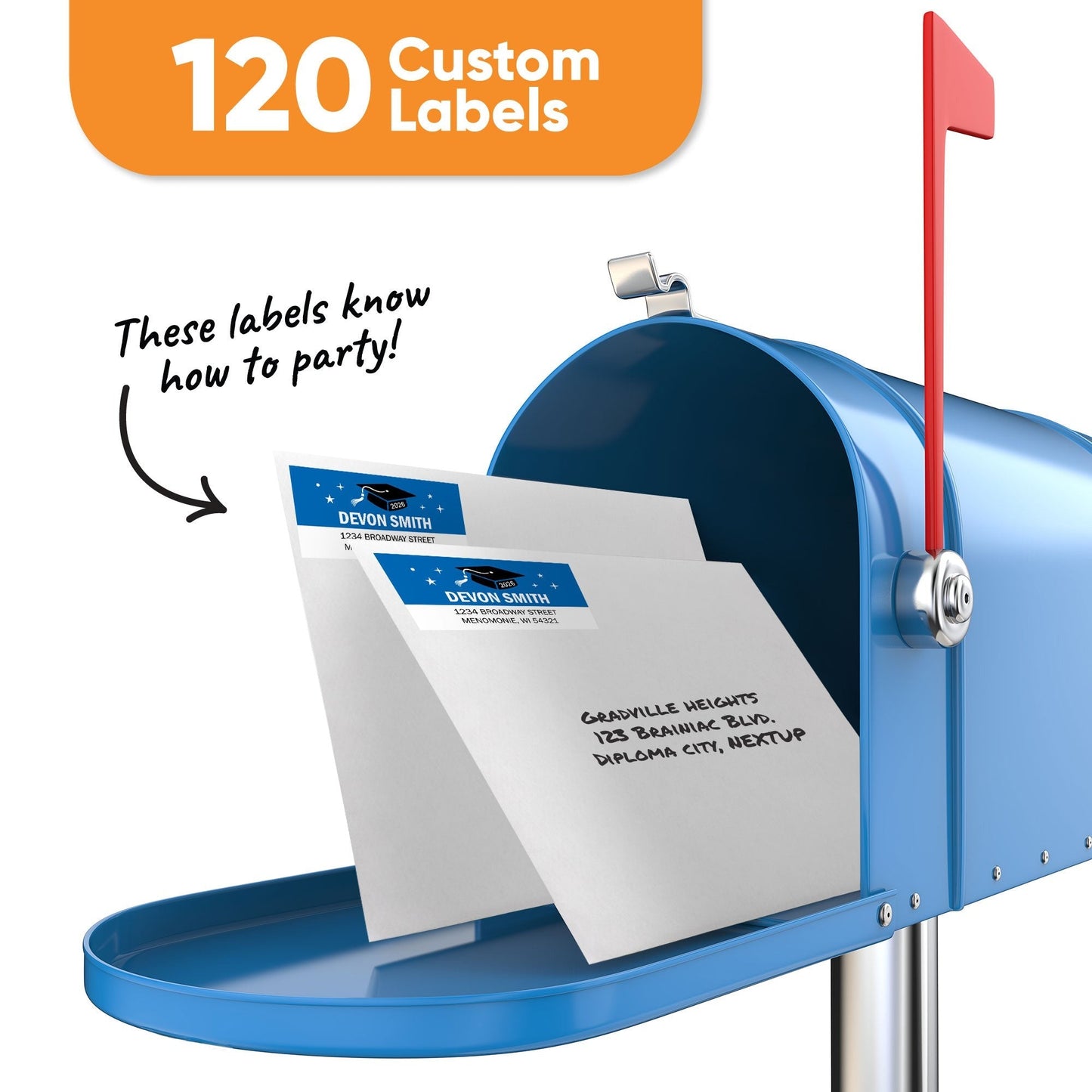 Custom Text Blue Graduation Return Address Labels - 120 Ct