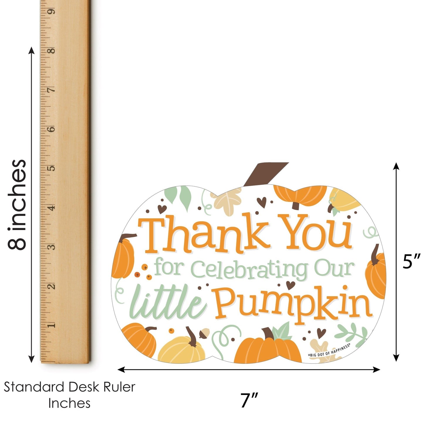 Little Pumpkin - Shaped Thank You Cards - Fall Birthday Party or Baby Shower Thank You Note Cards with Envelopes - Set of 12