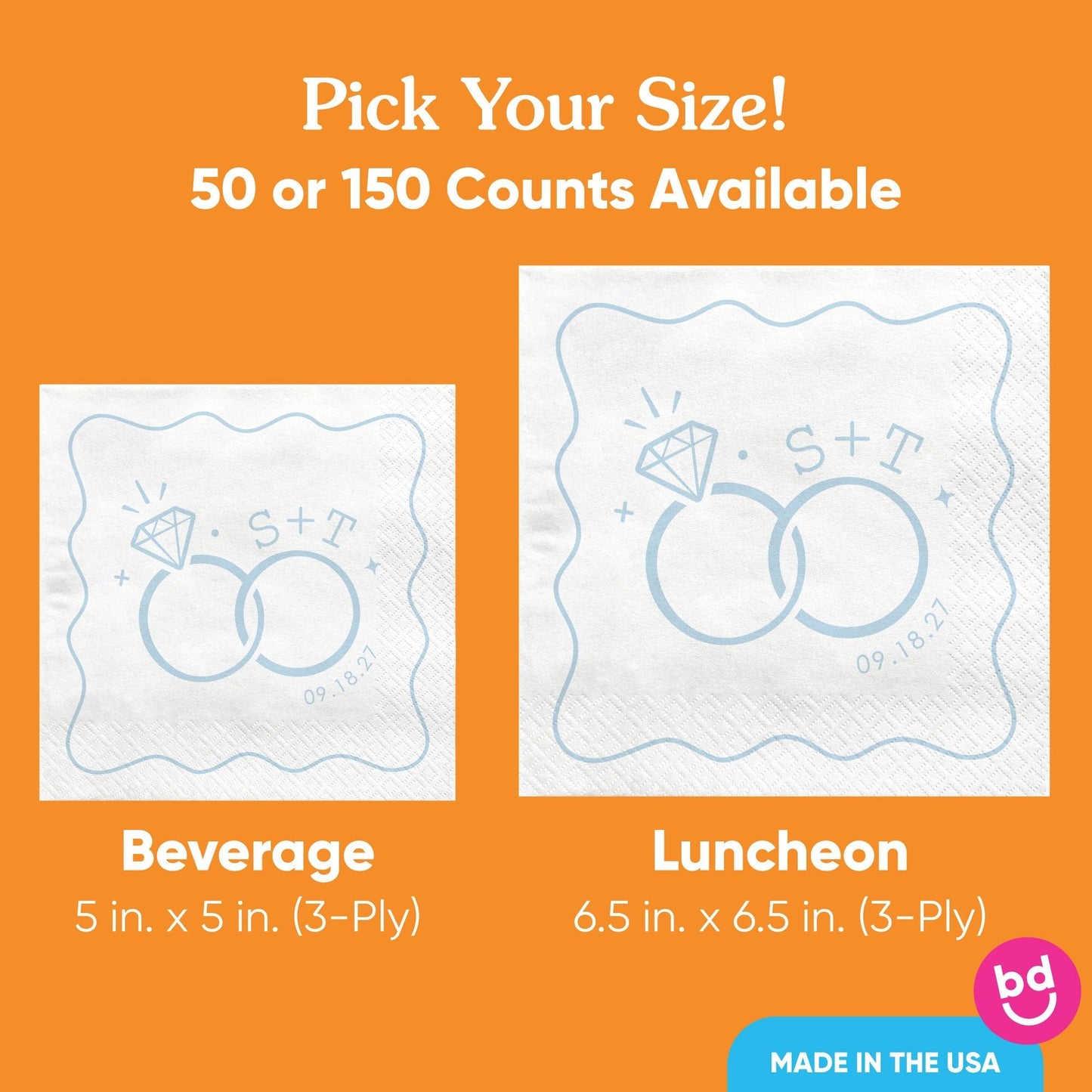 Custom Text - Dusty Blue Wedding Rings Napkins