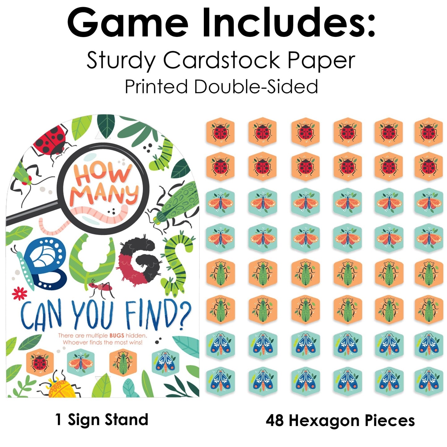 Buggin' Out - Bugs Birthday Party Scavenger Hunt - 1 Stand and 48 Game Pieces - Hide and Find Game