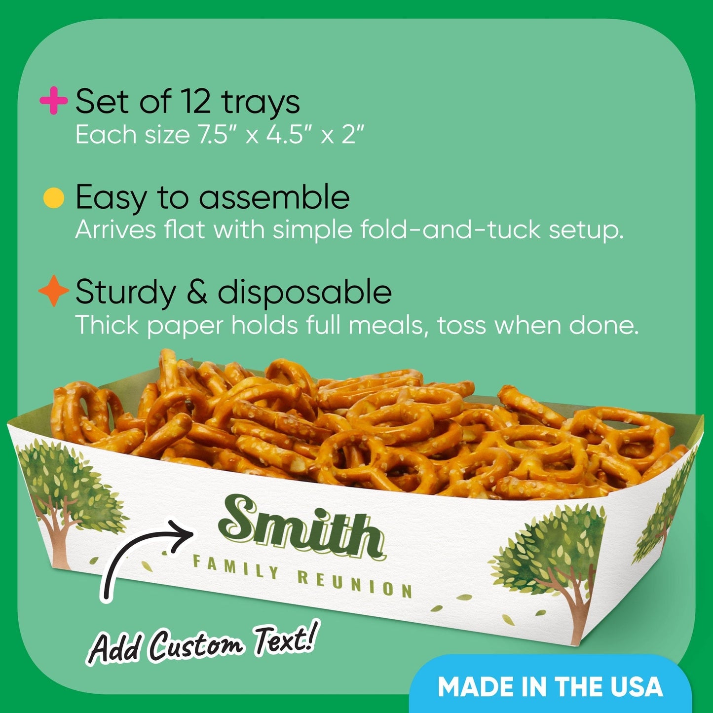 Custom Text Family Tree Reunion Paper Food Trays - 12 Ct