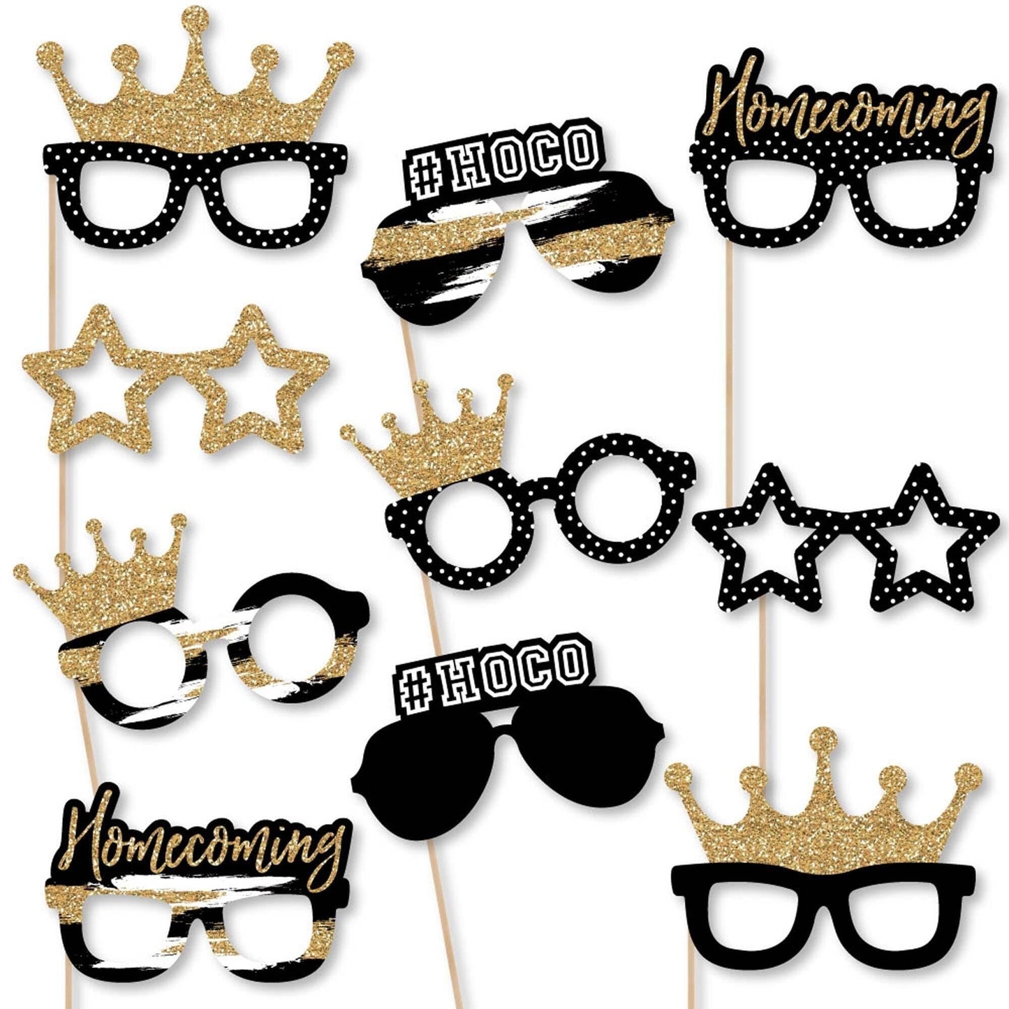 HOCO Dance Glasses and Masks - Paper Card Stock Party Photo Booth Props Kit - 10 Count