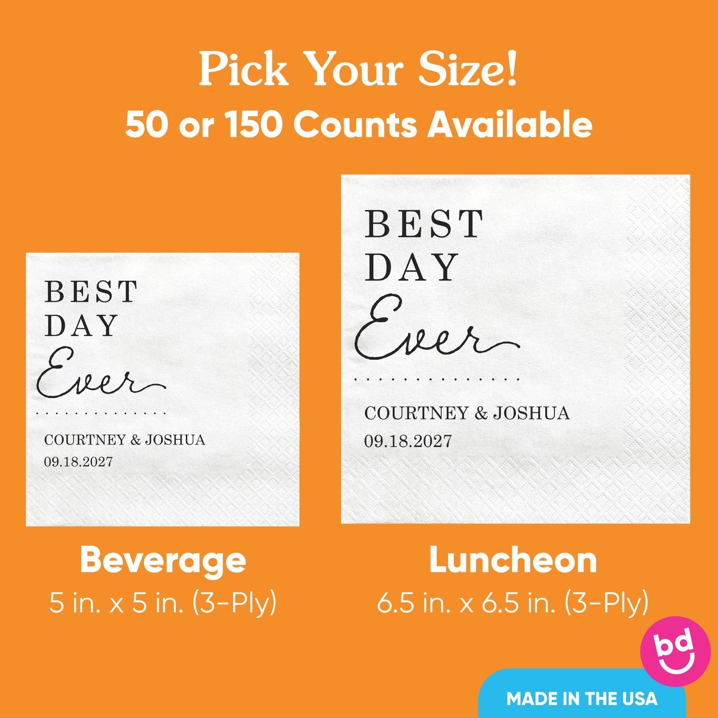 Custom Text - Best Day Ever Wedding Napkins