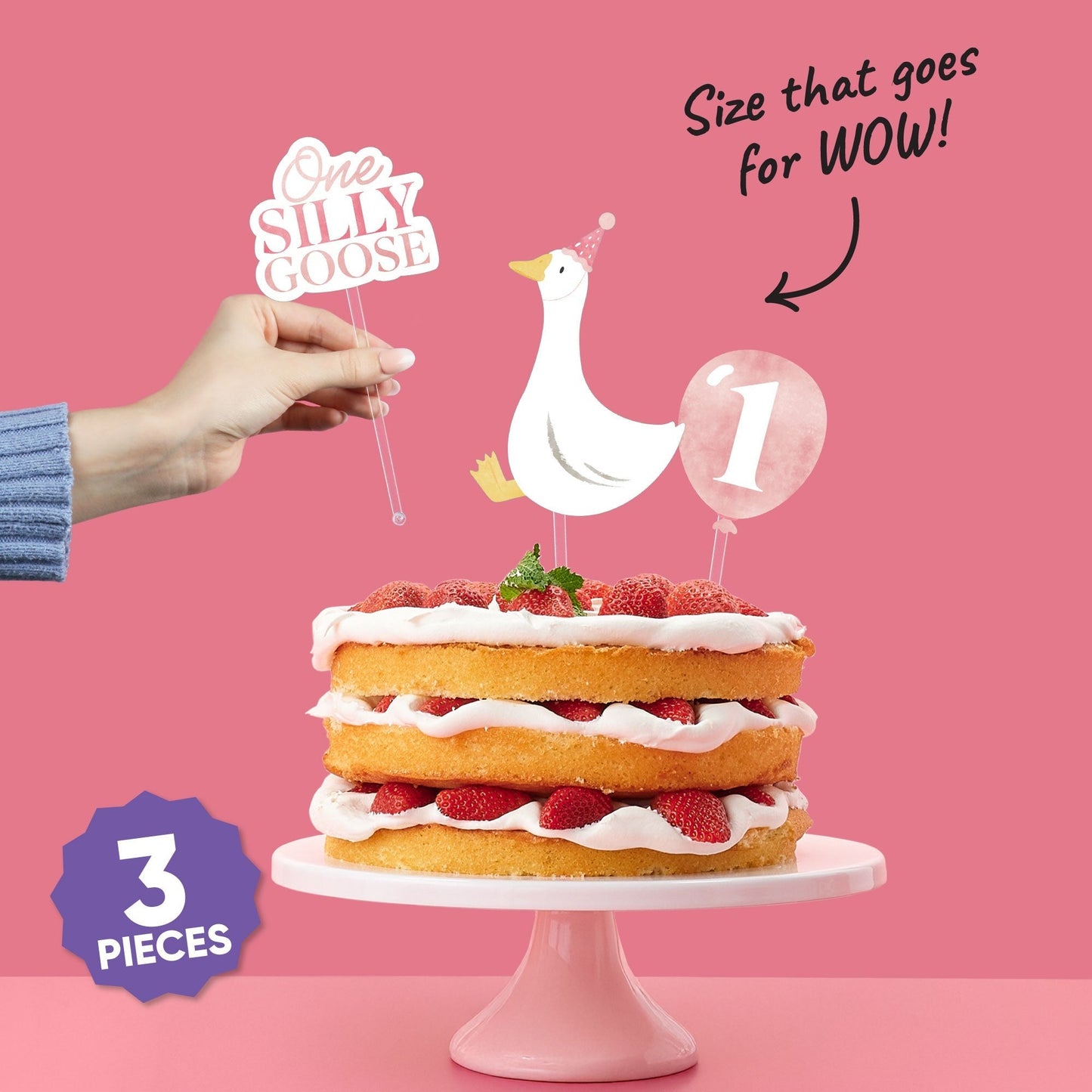 Pink Silly Goose Cake Topper - 3 Pc