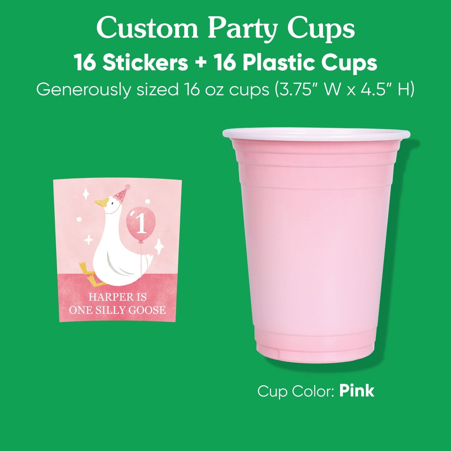 Custom Text Party Cups - One Silly Goose Pink - 16 Ct