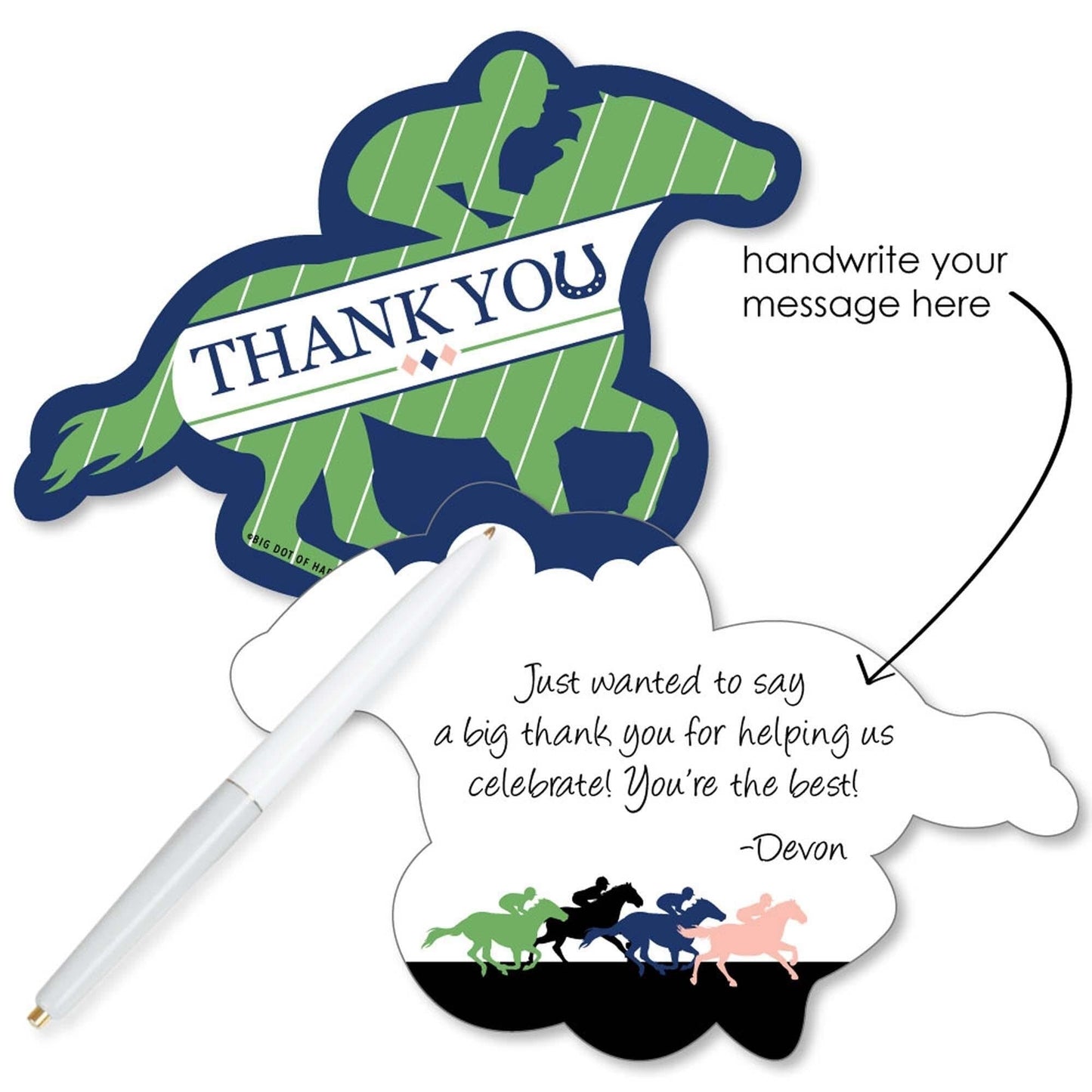 Kentucky Horse Derby - Shaped Thank You Cards - Horse Race Party Thank You Note Cards with Envelopes - Set of 12